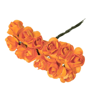 Papierové ruže pr. 2 cm - oranžová - 1 zväzok/12 ks