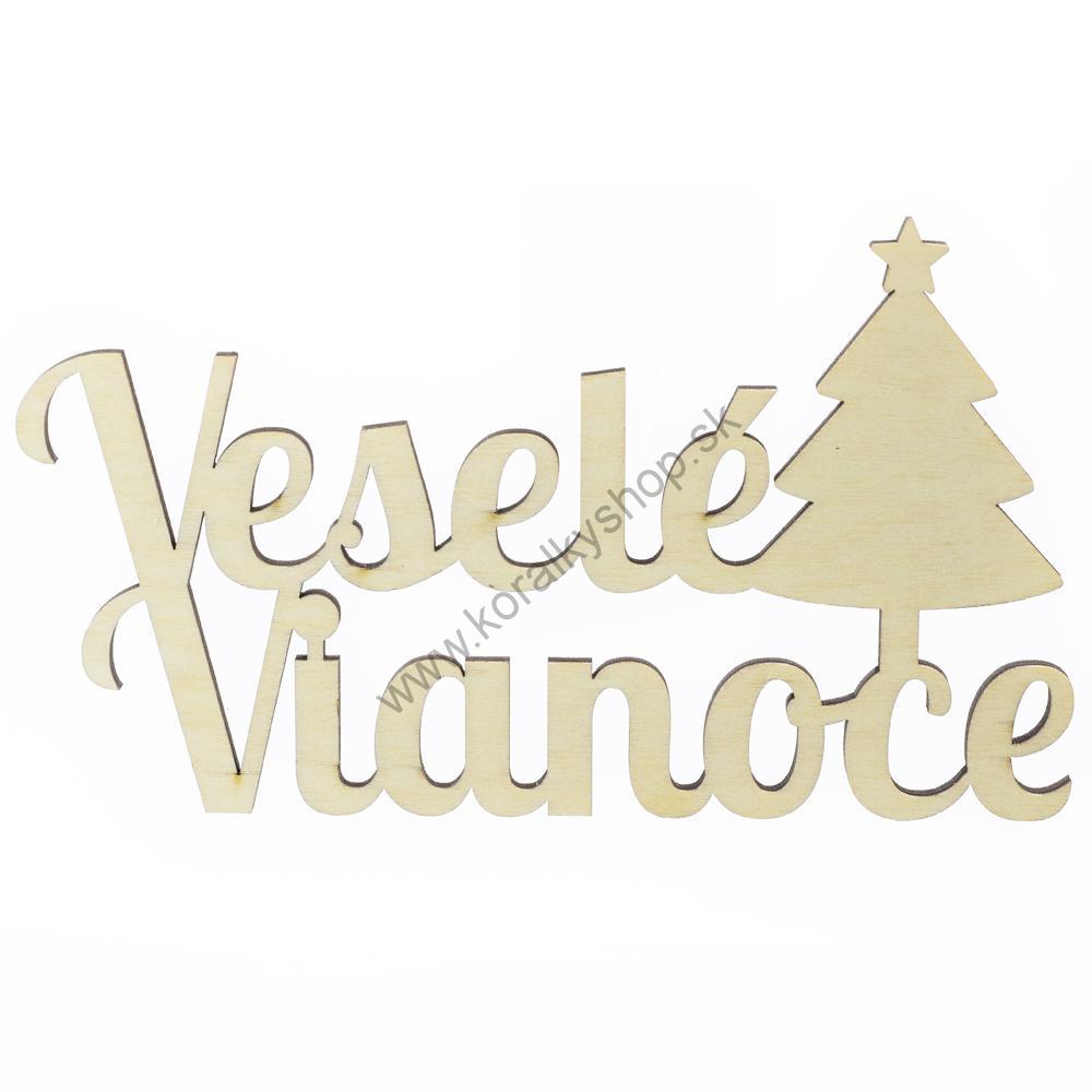 Drevený výsek - 15x8,5cm - nápis "Veselé Vianoce" - prírodná - 1 ks