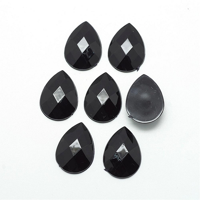 Akrylový kabošon - kvapka 10x14 mm - čierna nepriehľadná - 2 ks