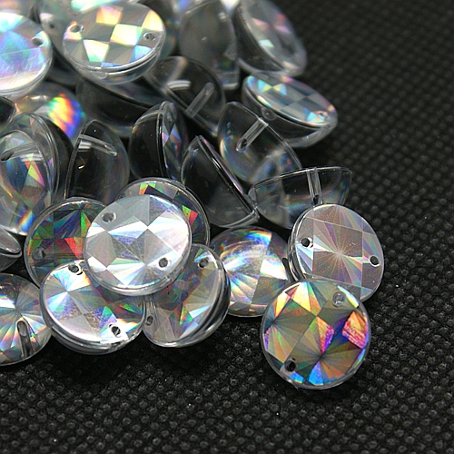 Akrylový kabošon - našívací - 8 mm - crystal holo - 10 ks