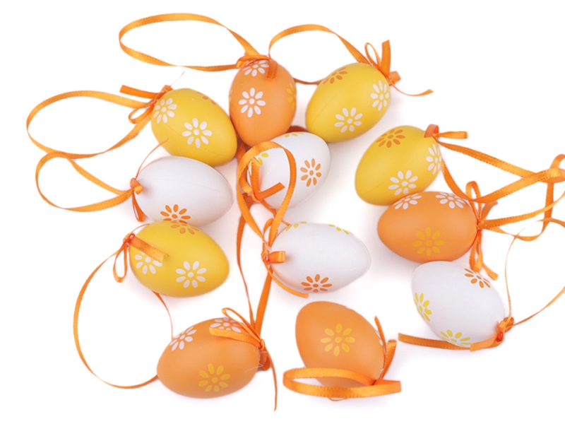 Dekoračné vajíčka - plast - 2,8 x 4 cm - mix oranžová - 12 ks