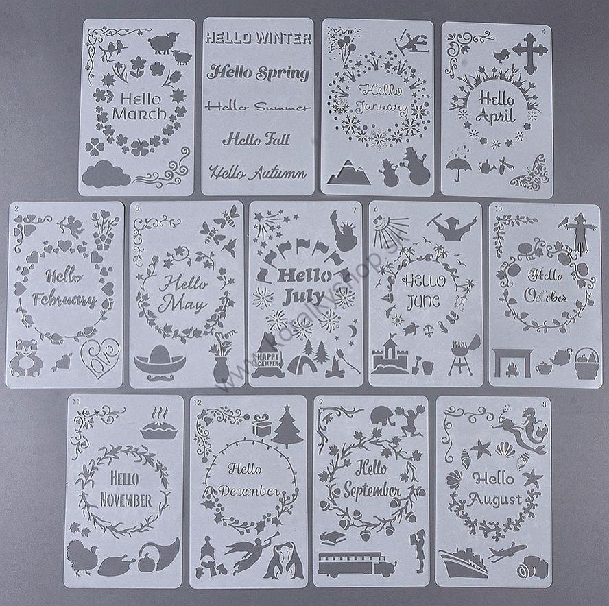Plastové šablóny sada -  12,5 x 20,5 cm - kalendár - 13 ks/sada
