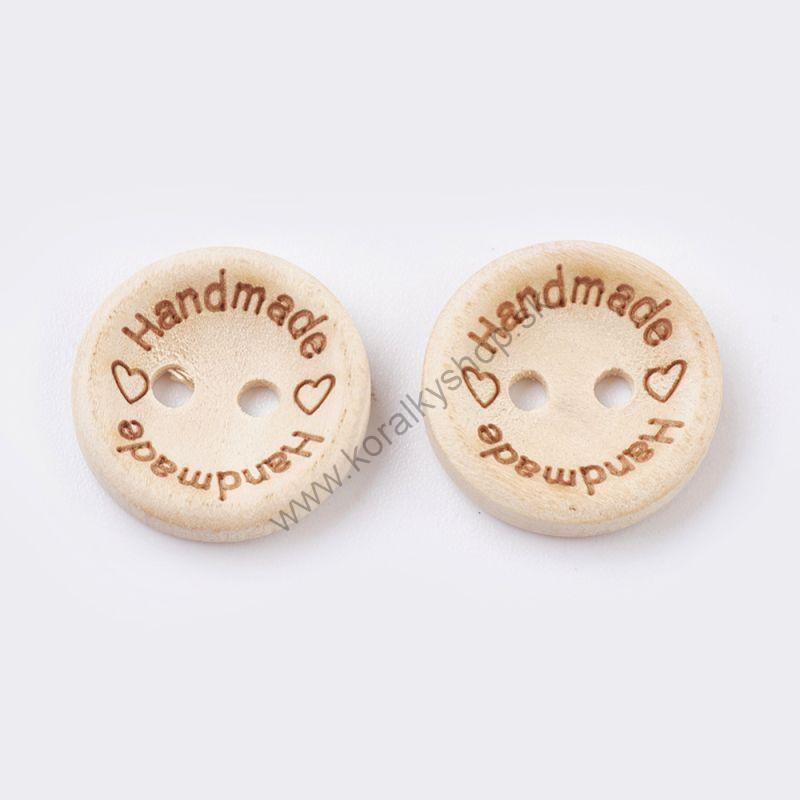 Drevený gombík - "Handmade" - 15 mm