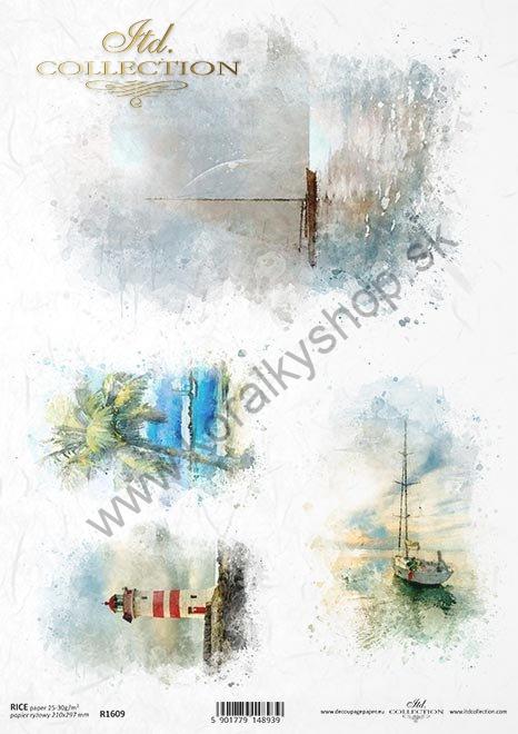 Ryžový papier - A4 - maják, plachetnica - motív R1609