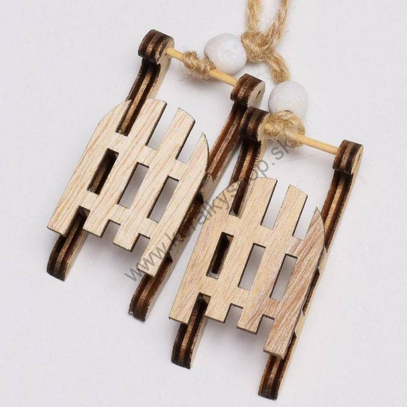Vianočná dekorácia - sánky - 6x2,7x2 cm - prírodná - 2 ks