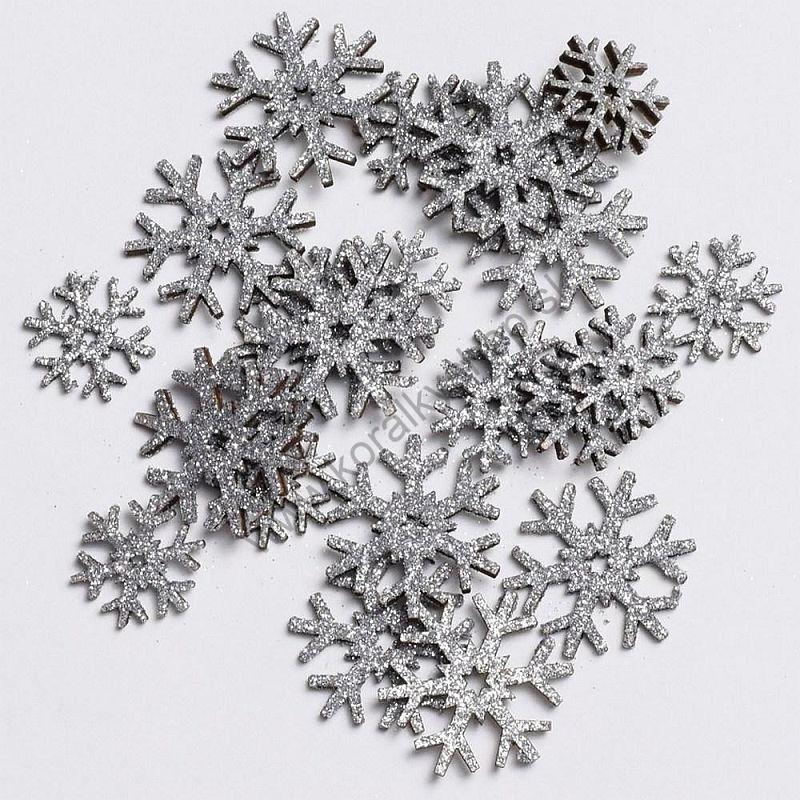 Vianočná dekorácia - vločky mix - 2,5 až 3,5 cm - strieborná- 24 ks