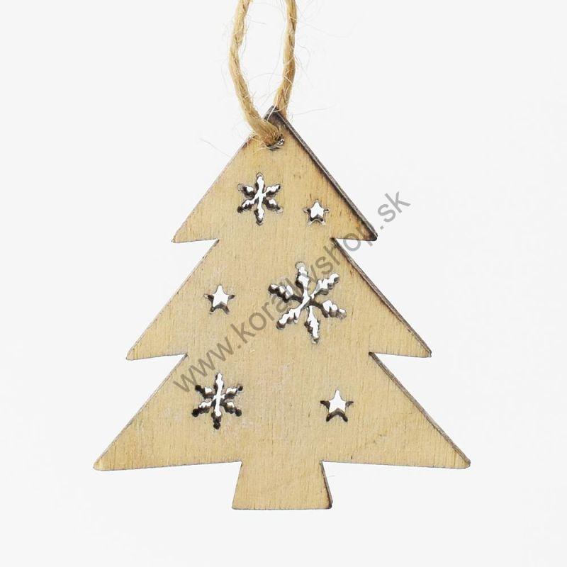 Drevená dekorácia - stromček - 4,3 x 4,6 cm - prírodná - 6 ks