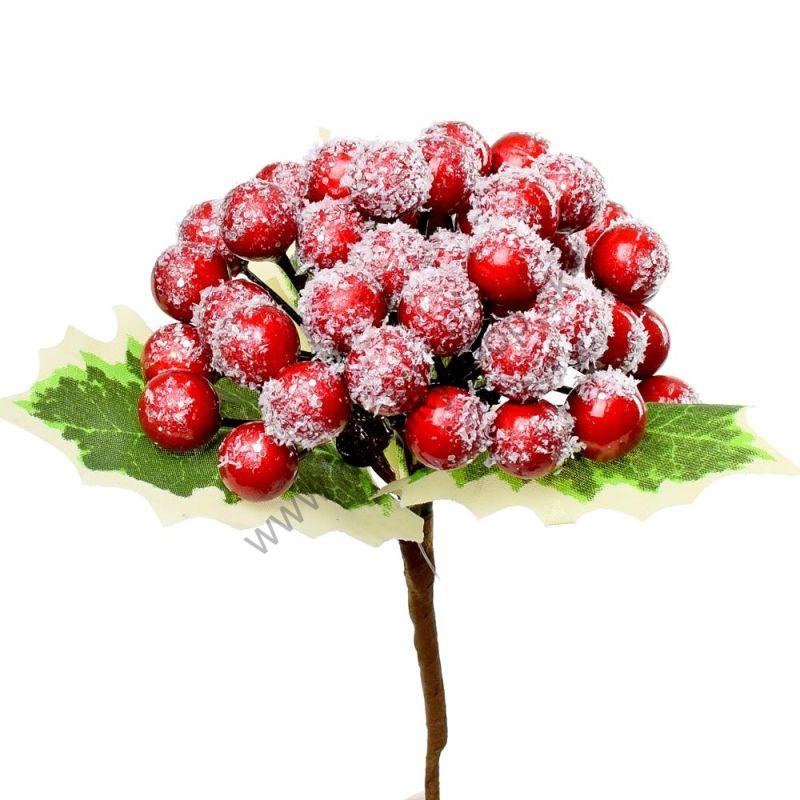 Zápich bobule zasnežené - 15 cm - červená - 1 ks