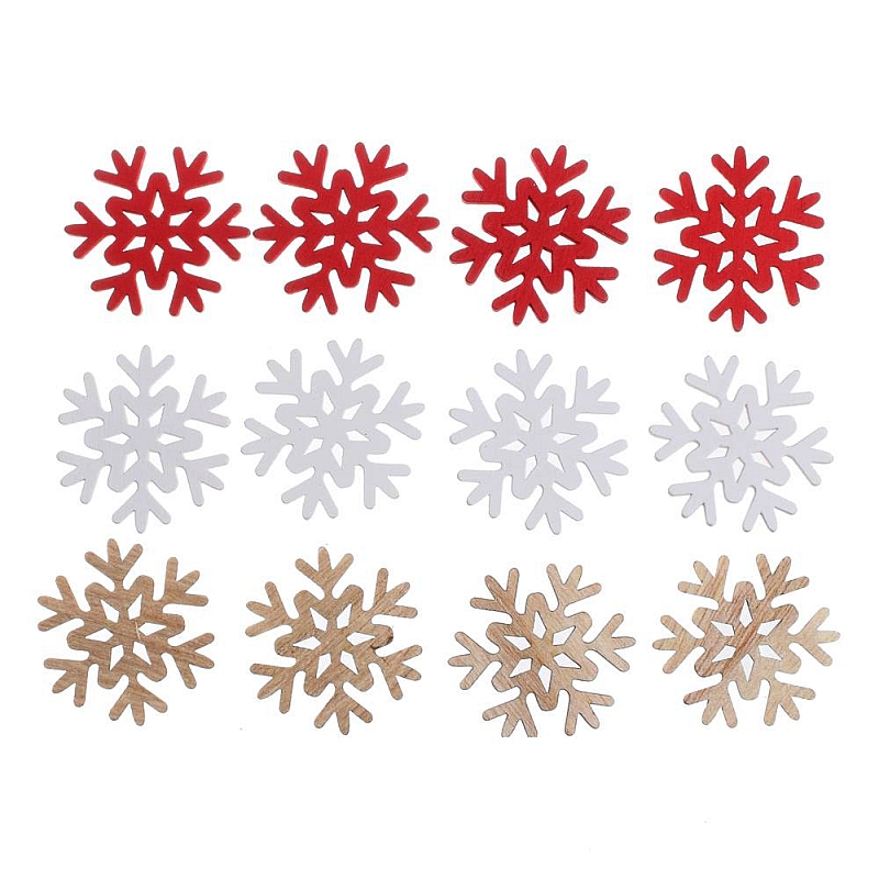 Drevený výrez - vločky - 3,5 cm - mix - 12 ks