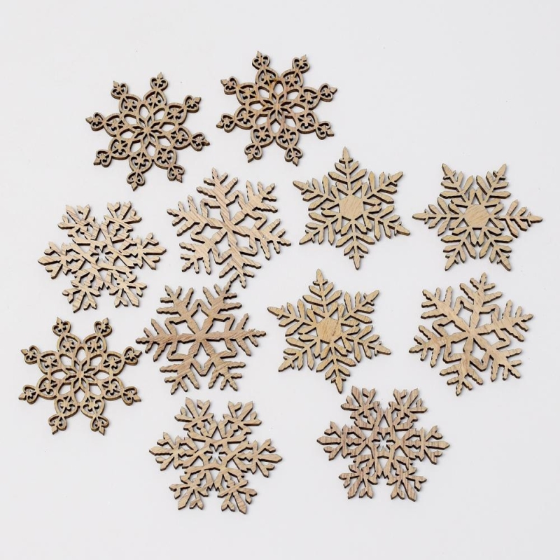 Drevený výrez - vločky - 4,5 cm - prírodná - 12 ks