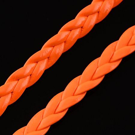 Imitácia kože - vrkôčik - 5 mm - oranžová - 1 m