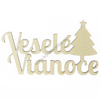 Drevený výsek - 15x8,5cm - nápis "Veselé Vianoce" - prírodná - 1 ks