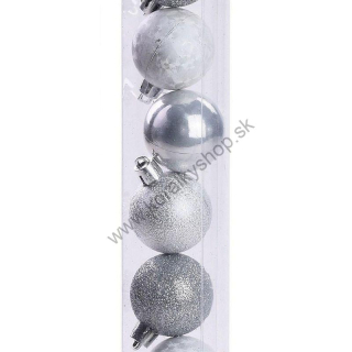 Vianočné gule plastové - 3 cm - strieborná - 12 ks