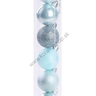 Vianočné gule plastové - 4 cm - pastelová modrá - 12 ks