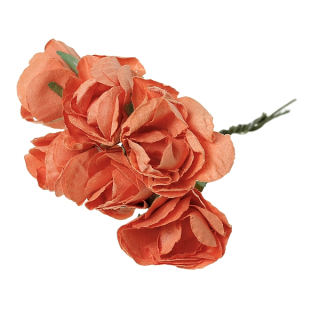 Papierové ruže pr. 2,5 cm - oranžová - 1 zväzok/6 ks