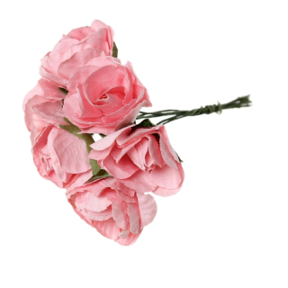 Papierové ruže pr. 2,5 cm - ružová - 1 zväzok/6 ks