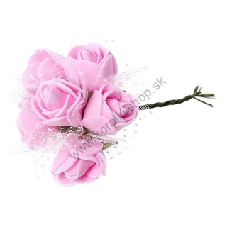 Penové ruže pr. 2 cm - ružová - 1 zväzok/12 ks