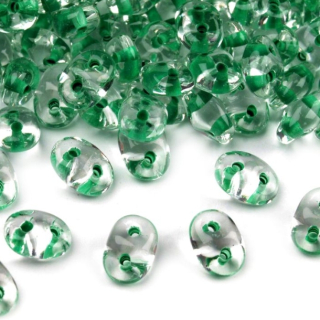 Superduo 2,5x5 mm - crystal so zeleným prieťahom - 10g