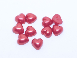 Plastový kabošon srdce - pr. 10,5 mm - červená - 10 ks