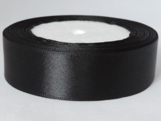 Saténová stuha - 100% nylon - 25 mm - čierna A040 - 1 návin/27,5 m