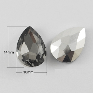 Sklenený kabošon - kvapka - 10x14 mm - sivá - 1 ks