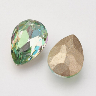 Sklenený kabošon - kvapka - 10x14 mm - zelená - 1 ks