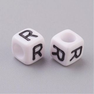 Korálka písmeno  6x6 mm - "R" - 1 ks