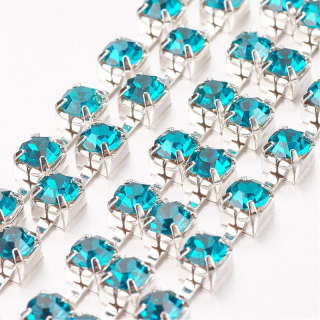 Štrasový pás - 3,5x3,5 mm - tyrkysová - 1 m