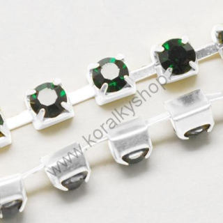 Štrasový pás - 3,5x3,5 mm - smaragdová - 1 m