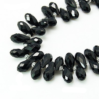 Brúsená korálka - kvapka 6x12 mm  - čierna - 1 ks