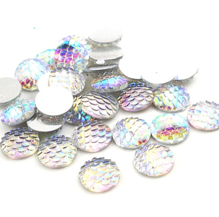 Živicový kabošon - 12 mm - crystal AB - 1ks