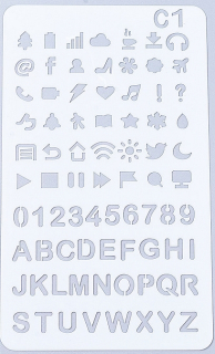 Plastová šablóna 10,5x18 cm - abeceda, piktogramy