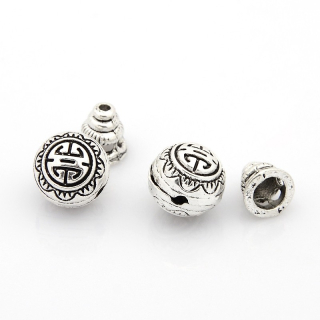 Kovová korálka - 10 mm - pre výrobu Budha náramku - starostrieborná  - 1 set
