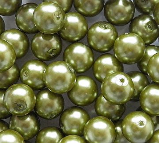 Voskované perly 12mm - zelené - 5ks