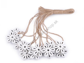 Drevená dekorácia - kvet - biela - 12 ks