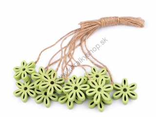 Drevená dekorácia - kvet - zelená - 12 ks