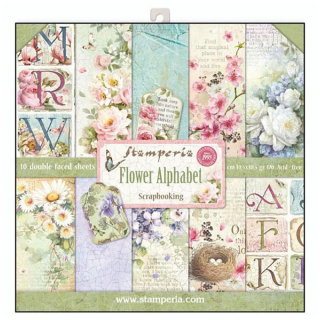 Sada papierov - 30,5 x 30,5 cm - Flower Alphabet - 10 ks