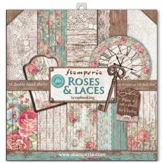 Sada papierov - 30,5 x 30,5 cm - Roses & laces - 10 ks