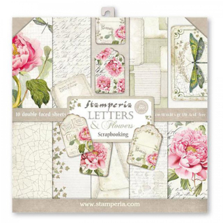 Sada papierov - 30,5 x 30,5 cm - Letters & Flovers - 10 ks