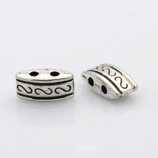 Kovová korálka - dve dierky - 10x5 mm - starostrieborná  - 1 ks