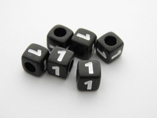 Korálka číslo - 7x7 mm - "1" - čierna - 1 ks