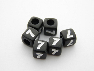 Korálka číslo - 7x7 mm - "7" - čierna - 1 ks