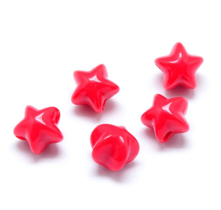 Plastová korálka hviezda - priemer 11 mm - červená - 10 ks