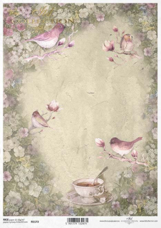 Ryžový papier - A4 - vintage pozadie vtáky - motív R1173