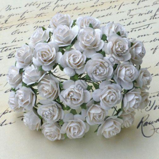 Papierový kvet - ruža - 25 mm - biela - 5 ks