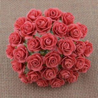 Papierový kvet - ruža - 20 mm - koralová - 10 ks