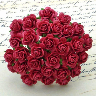 Papierový kvet - ruža - 25 mm - koralová červená - 5 ks