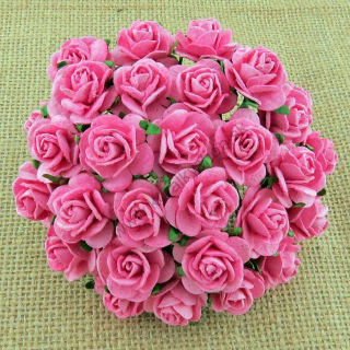Papierový kvet - ruža - 25 mm - ružová - 5 ks