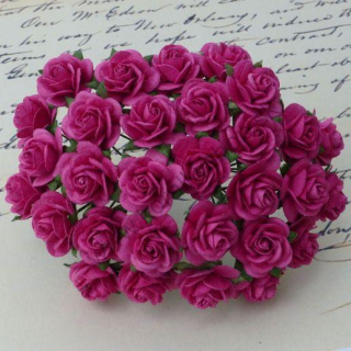 Papierový kvet - ruža - 25 mm - ostrá ružová - 5 ks