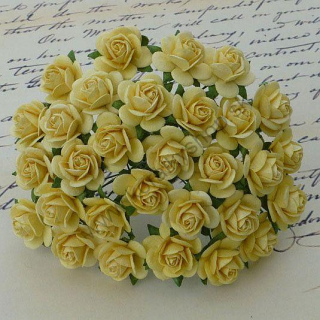 Papierový kvet - ruža - 20 mm - žltá - 10 ks